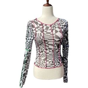 OMighty Mesh Long Sleeve Psychedelic Print Top Size Small